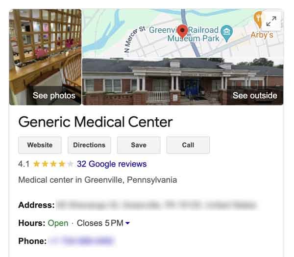 generic medical center google business profile